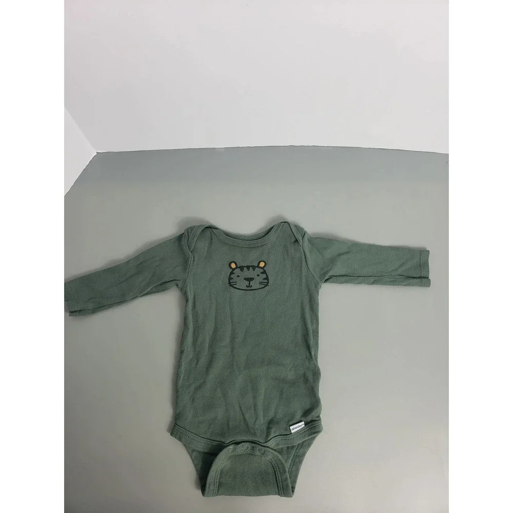 Gerber Baby Tiger Long Sleeve Onesie Sage Green 3-6 Months Neutral Outfit